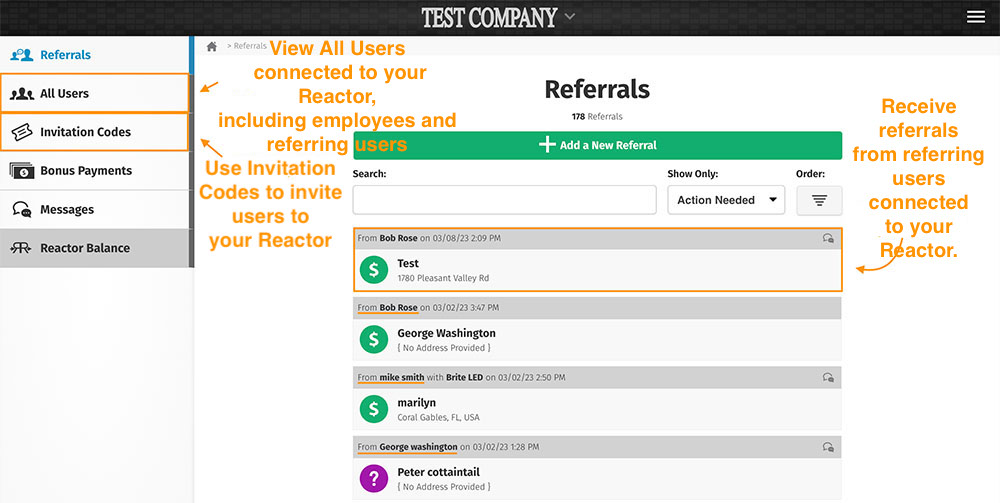 Add users, both employees and referring users, to receive and react to referrals.